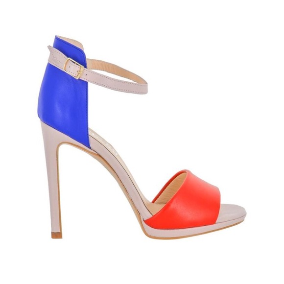 DEVA Blue Red Pink Leather Handmade Heels Sandal - Picture 4 of 6